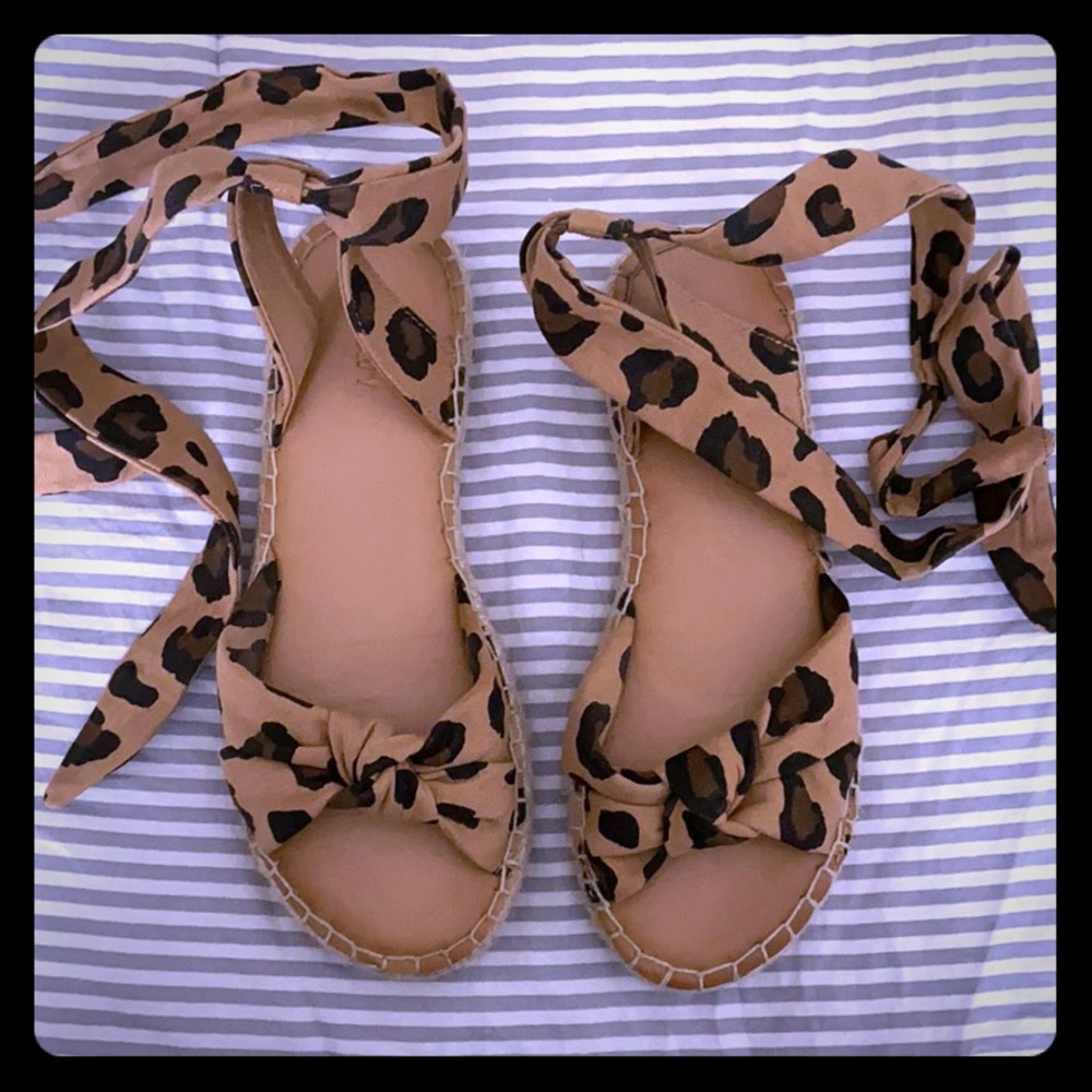 Leopard print lace up platform sandals